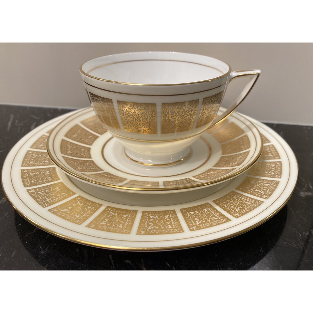 Vintage Minton ATHENA H5217 Ivory White Gold China Set of 3 Pieces